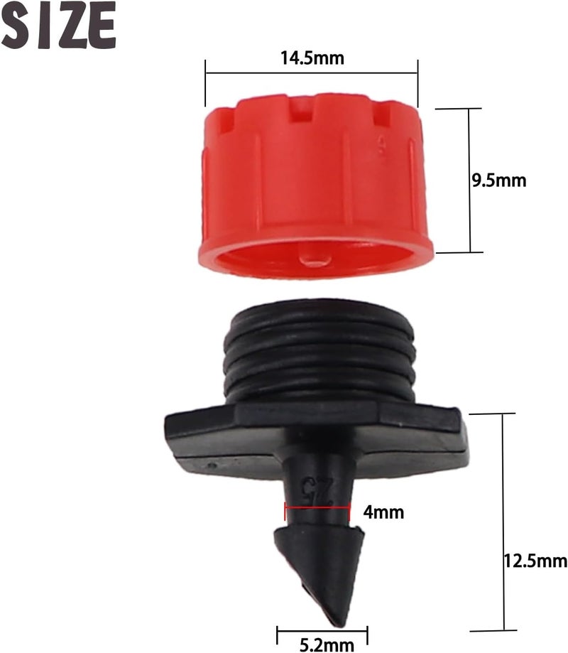 Nihfien 200 Pcs Adjustable Irrigation Drippers Sprinklers, Universal 1/4" Irrigation Micro Drip Emitters 8-Hole 360 Degree Watering Sprinkler for 4mm/7mm Garden Tube Watering System(Red) - Image 2